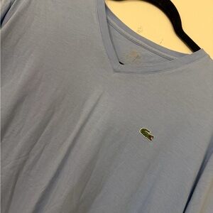 Lacoste Men's Sky Blue V-Neck Long Sleeve Tee 10/10